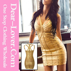 2016 Sexy Glod Cocktail Bandage Dress