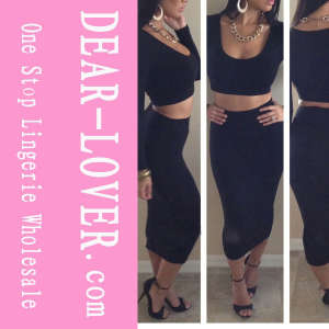 2016 Fashions Black Two Piece Bodycon Skirt